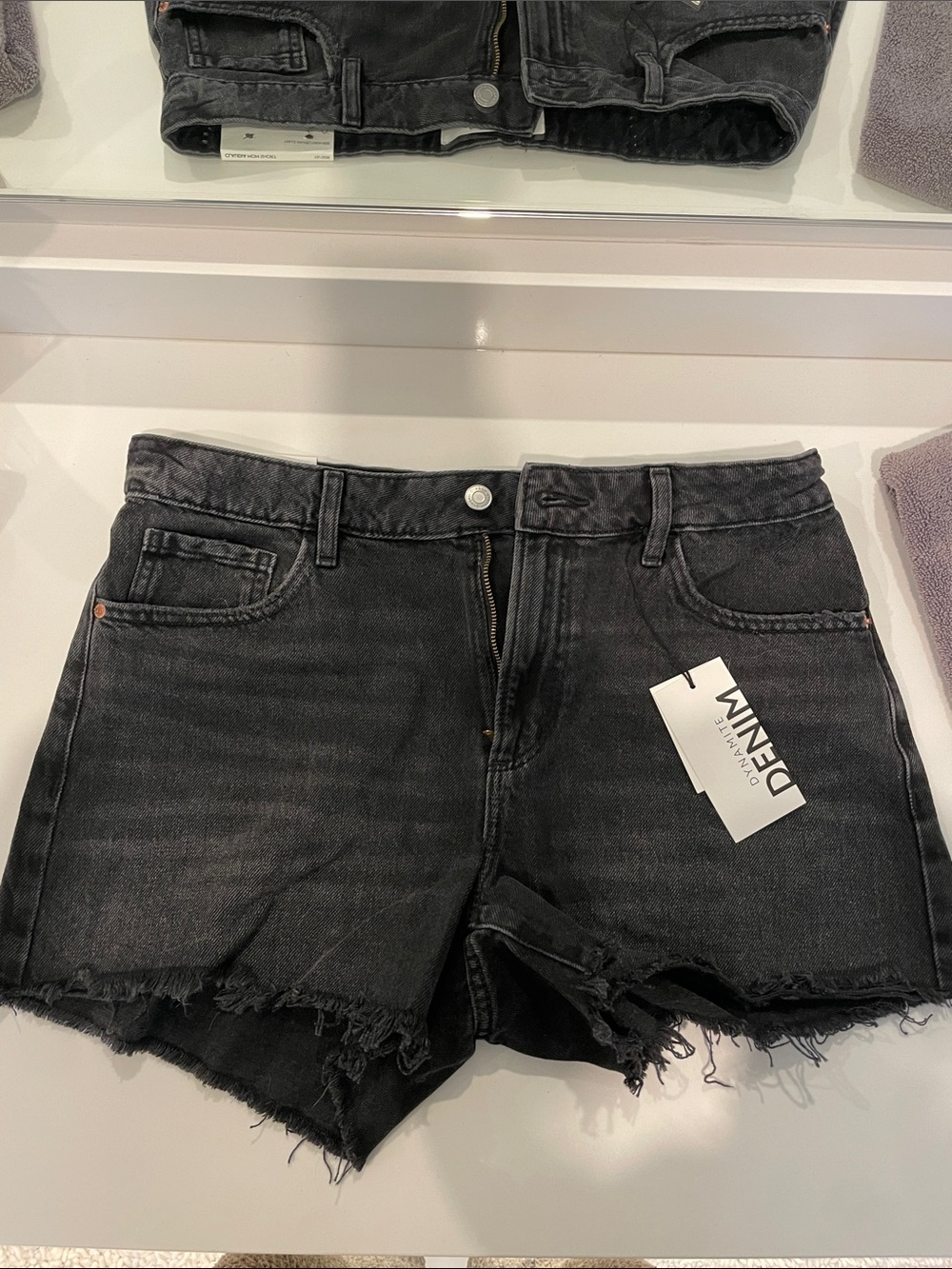 NWT Denim High-Rise Frayed Hem Black Women's Shorts